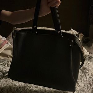INC black faux leather hand bag